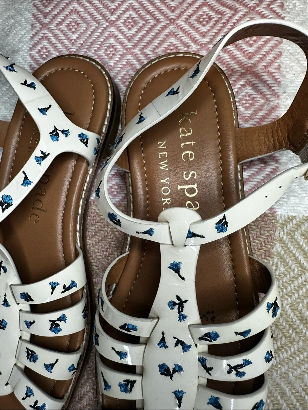 Kate Spade White Floral Embroidered Gladiator Sandals - Women